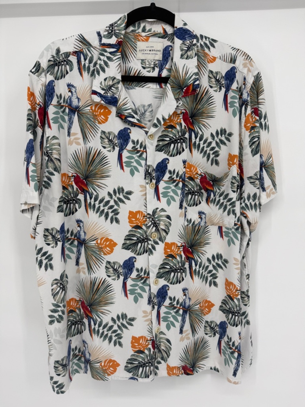 Lucky Brand Tropical Hawaiian Button Up Shirt XL Camp Collar Vacation Bold Print